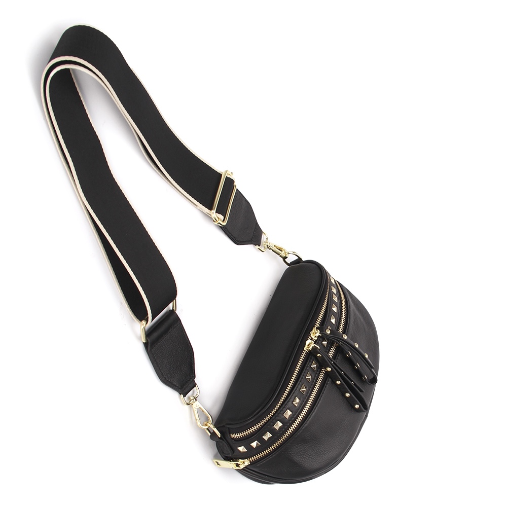 Black/Gold Obsessed Stud Bag Plain Strap