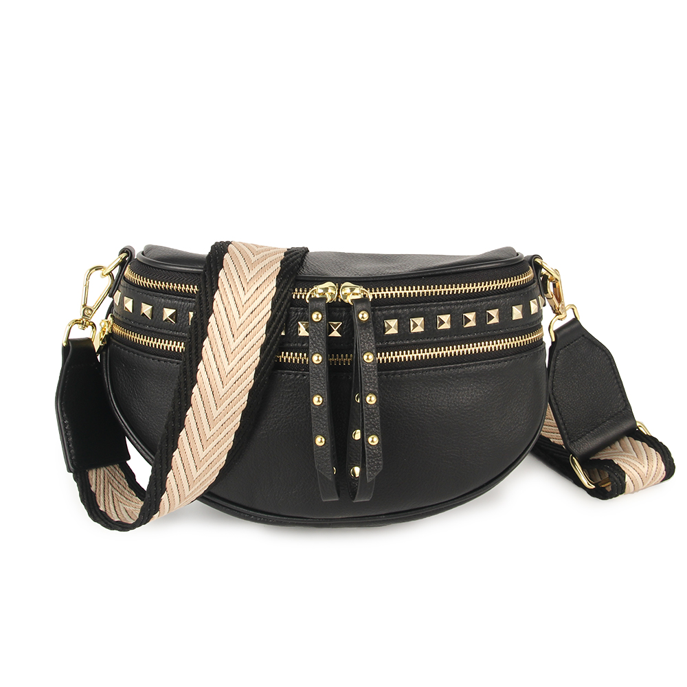 Black/Gold  Obsessed Stud Bag Off White Strap