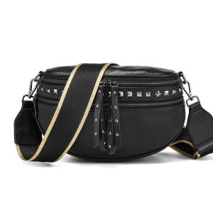 Obsessed STUD Black/Gunmetal Bag with Black/Gold Strap